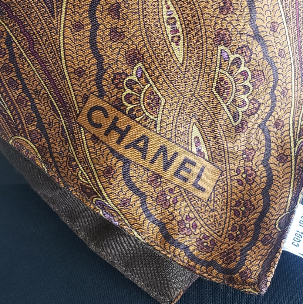 Chanel Brown & Gold Silk Scarf
